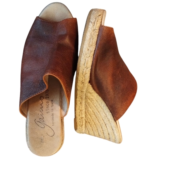 Gaimo Wedge Brown Leather Slide Sandals - Picture 3 of 8